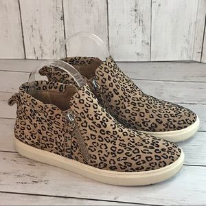 Gianni Bini Leather Leopard Print Zipper Sneakers